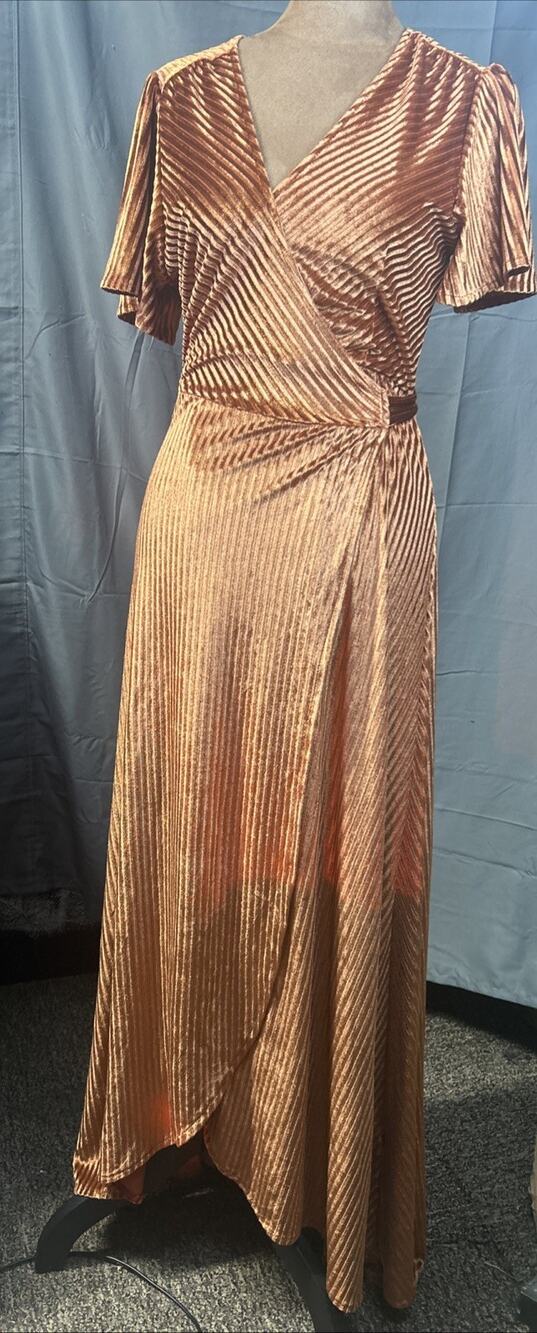 Baltic Born Andi Ribbed Velvet Wrap Maxi Dress Cognac Copper Rust Small S